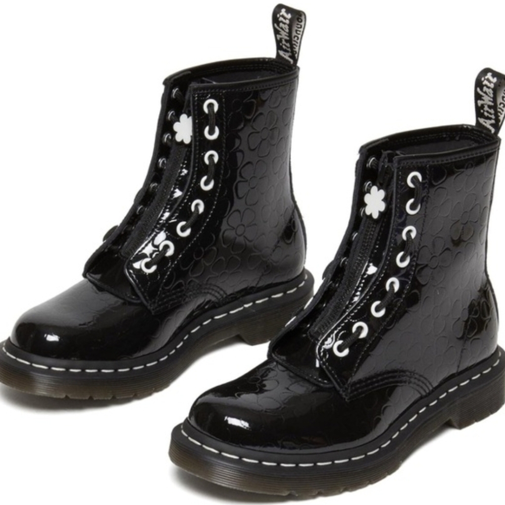 Dr. Martens 1460 Jungle Flower Emboss Black Glossy Floral Boots